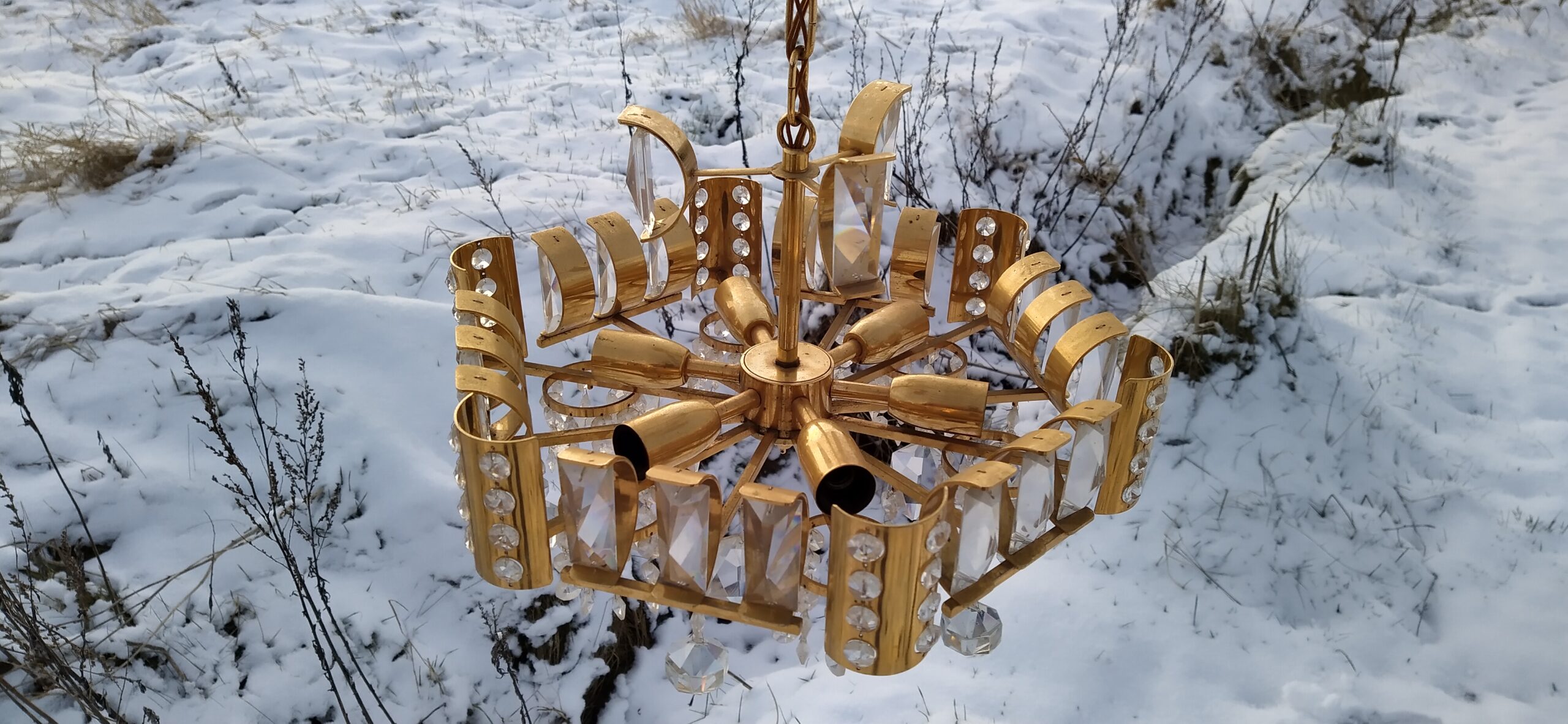 Retro lysekrone lamper i messing og prismer
