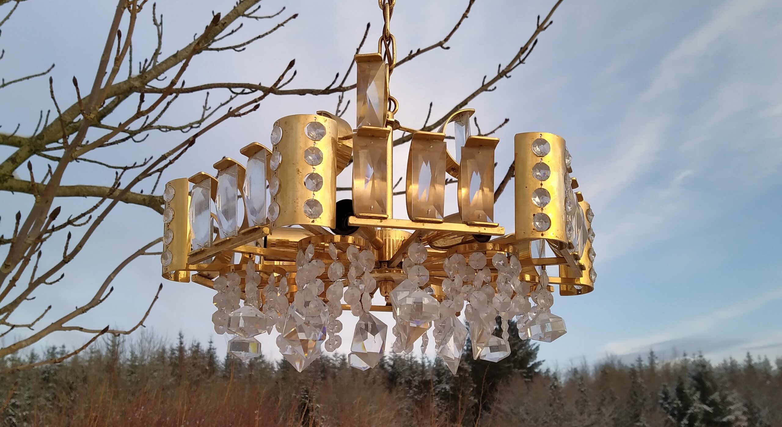 Retro lysekrone lamper i messing med prismer