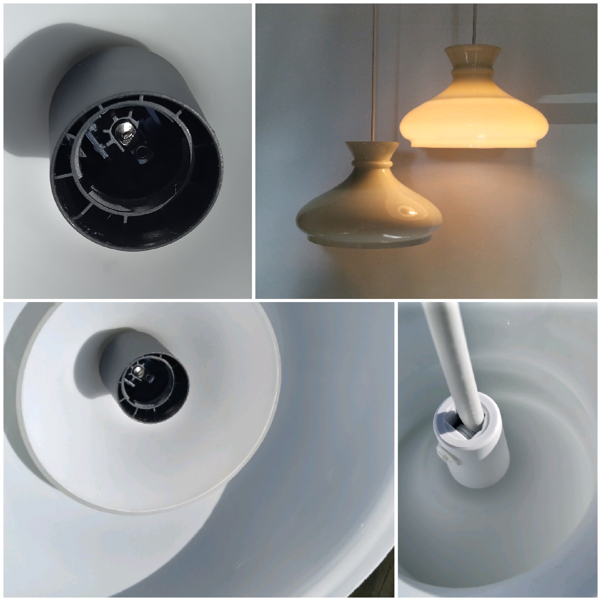 2 store Holmegaard upcycled opalglas pendel. Unika. Sætpris. Klargjorte.Smukke lamper. – produktbillede 3 – Design ikoniske lamper til spisestuen