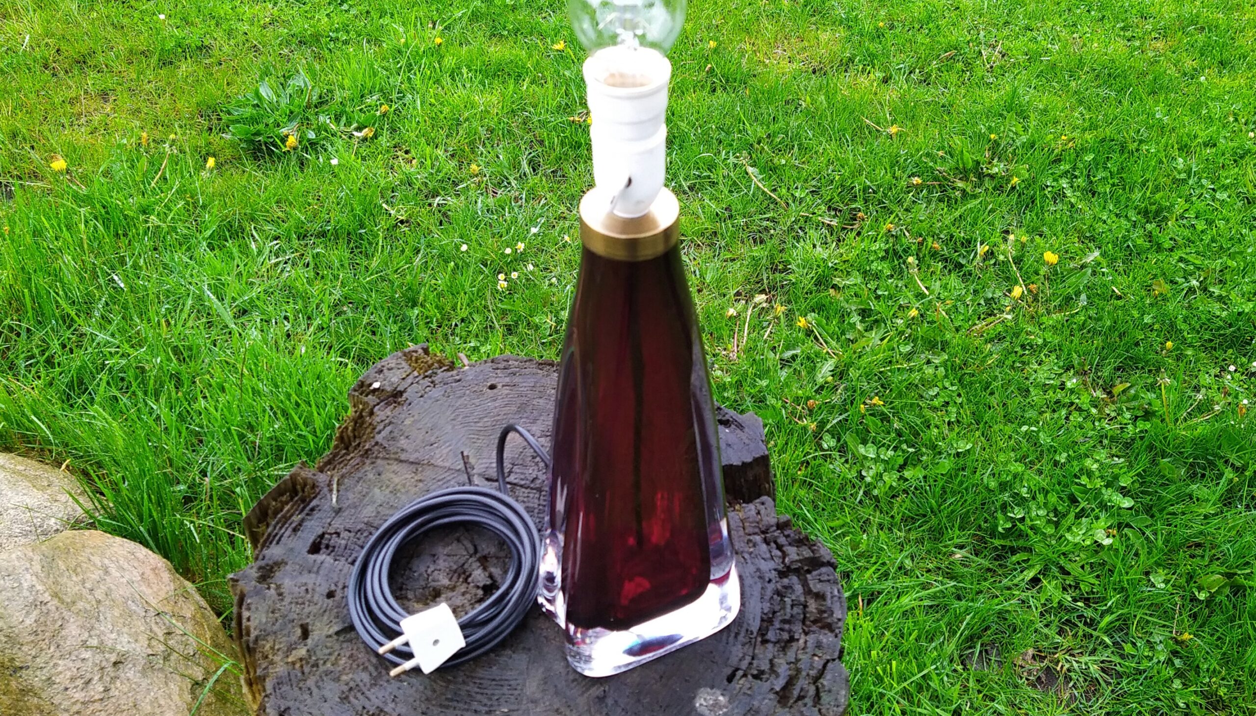 Stor Carl Fagerlund Orrefors glas bordlampe. Renoveret med ny ledning m.m. 41 cm