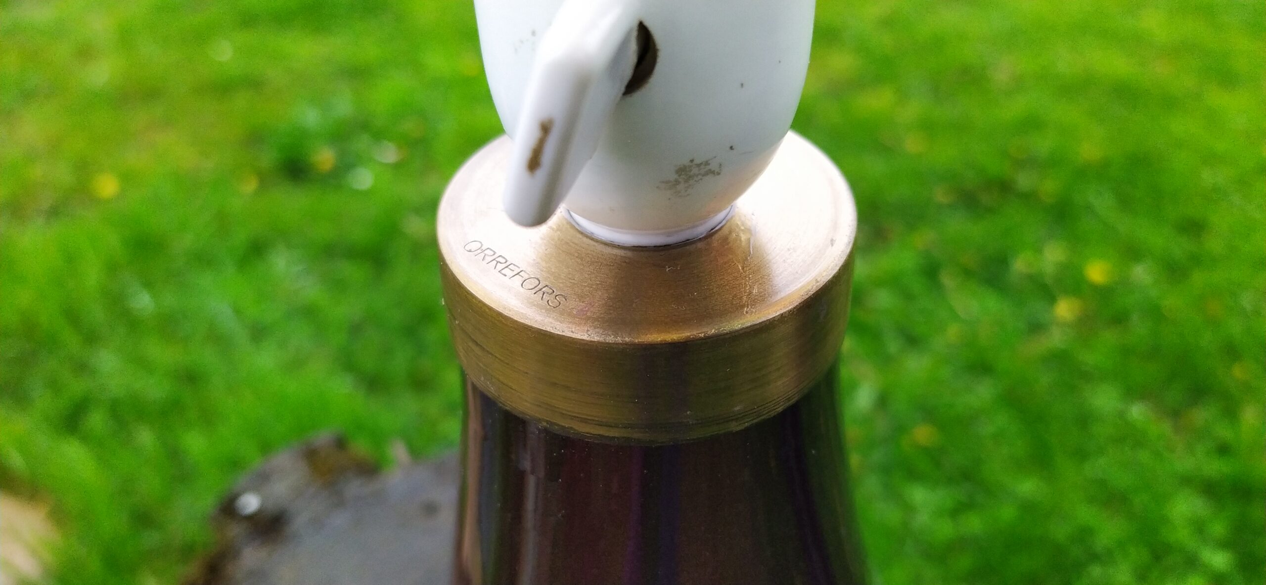 Stor Carl Fagerlund Orrefors glas bordlampe. Renoveret med ny ledning m.m. 41 cm