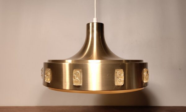 Stor svensk vitrika spisebordslampe på 40 cm med nyt el. Messing