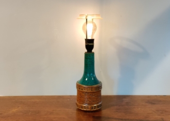 Smuk turkis retro bordlampe med nyt el. 40 cm høj med skærmholder. Uden skærm