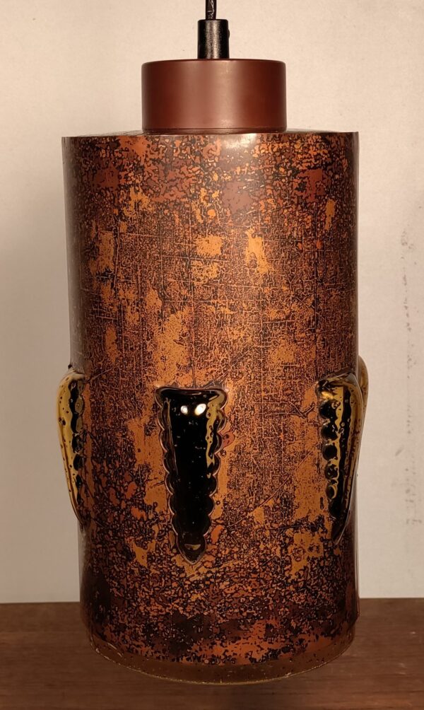 Smuk stor vintage unika pendel med fantastisk lysspil. Kobber og glas. 18 x 32 cm. Nyt el.