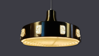 Stor dansk vitrika spisebordslampe på 40 cm med nyt el. Messing