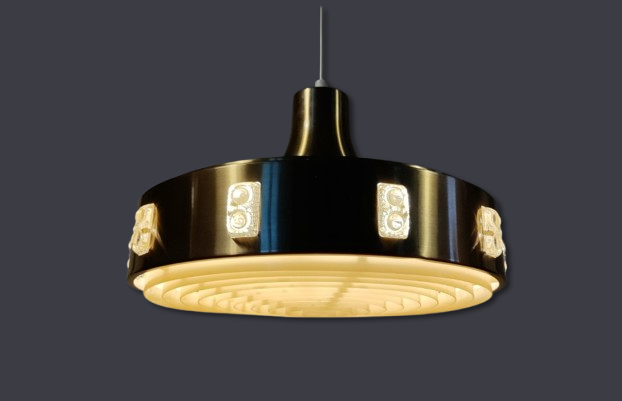 Stor dansk vitrika spisebordslampe på 40 cm med nyt el. Messing