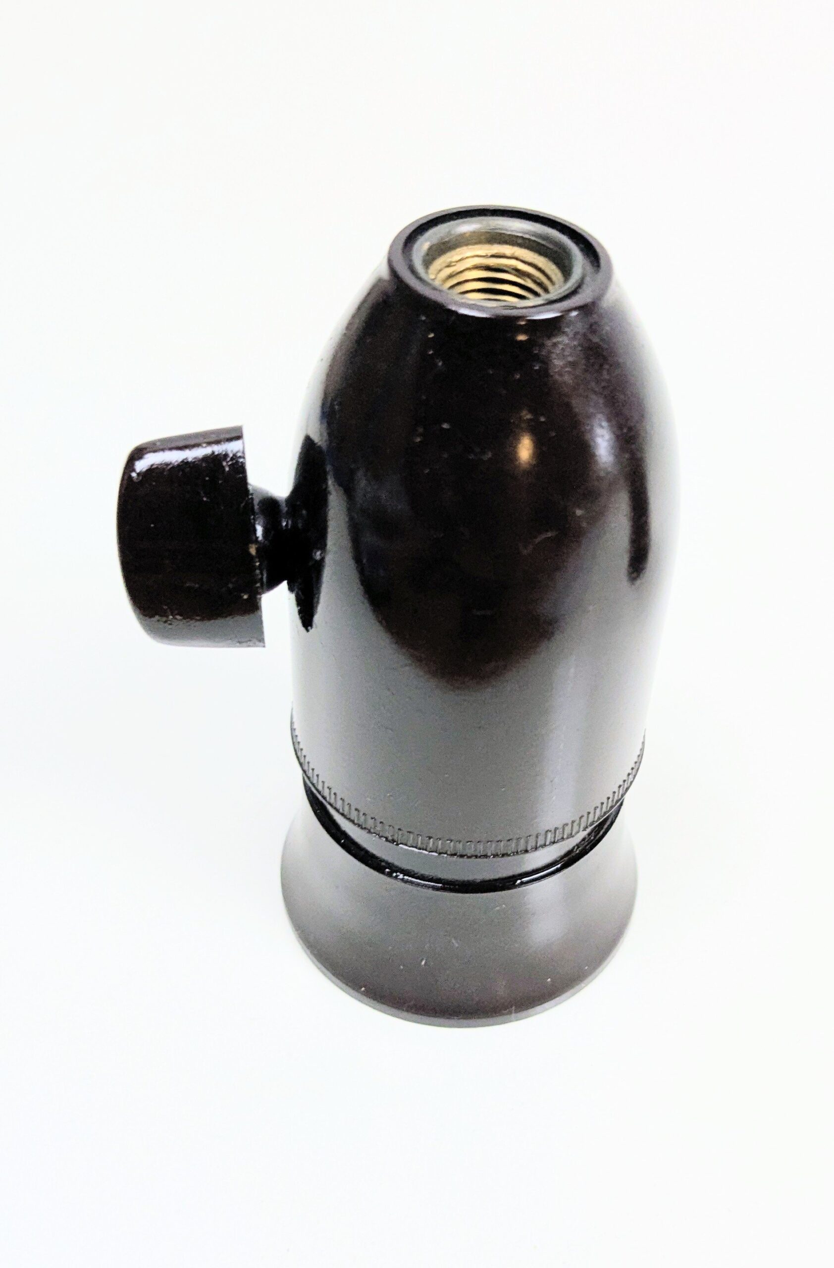 Antik bakelit fatning E27. Med 360 grader dreje afbryder. Brun – produktbillede 1 – Antikke originale fatninger