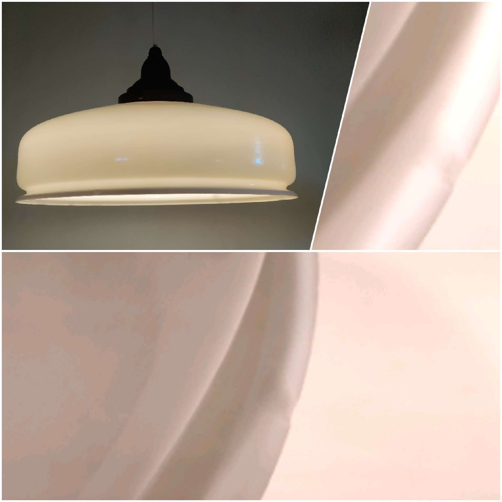 Stor smuk antik opalglas loftlampe med original bakelit ophæng og fatning. Ny ledning m.m 30