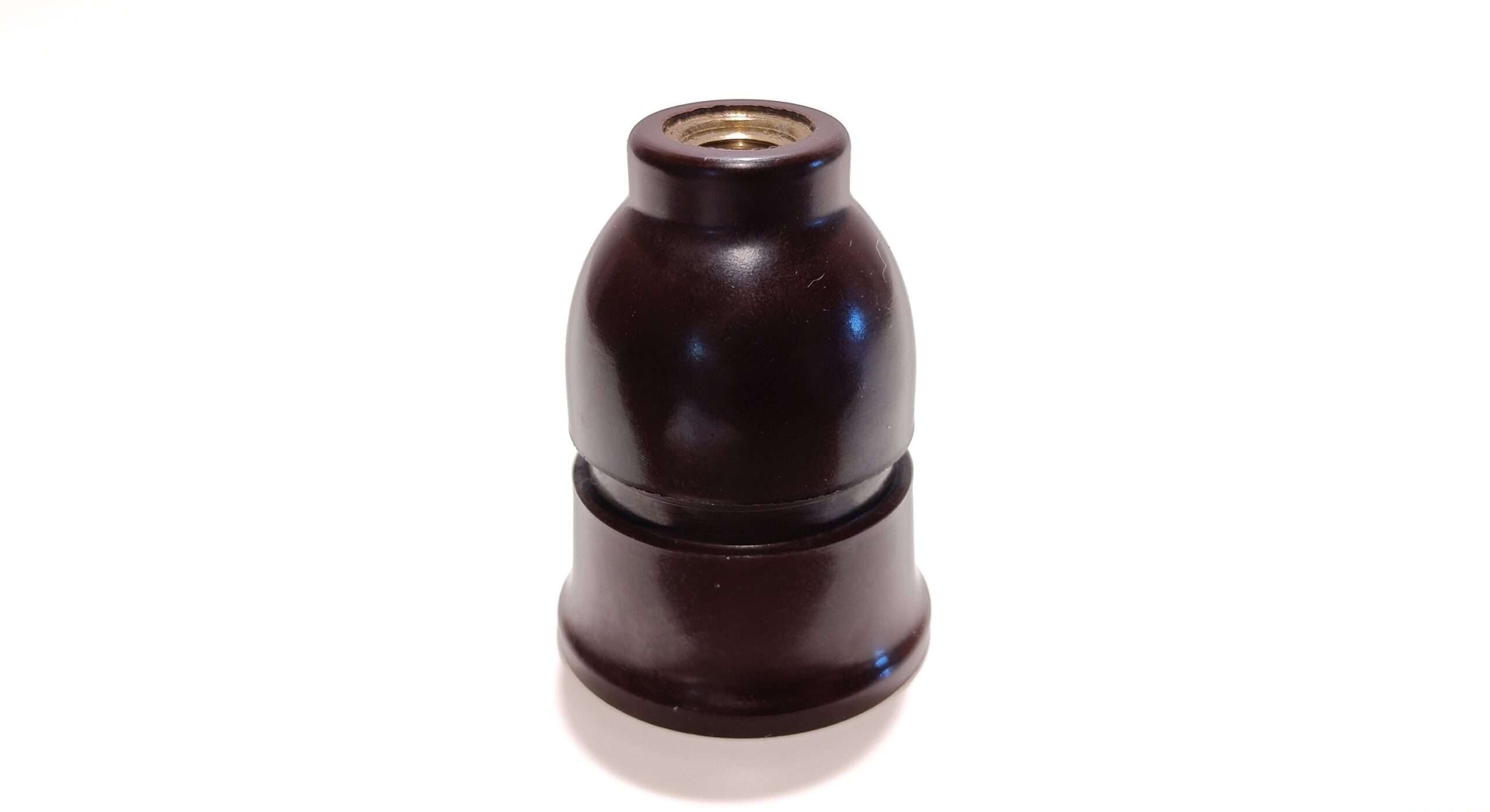 Antik E27 bakelit fatning med top. Mørkebrun. – Antikke originale fatninger