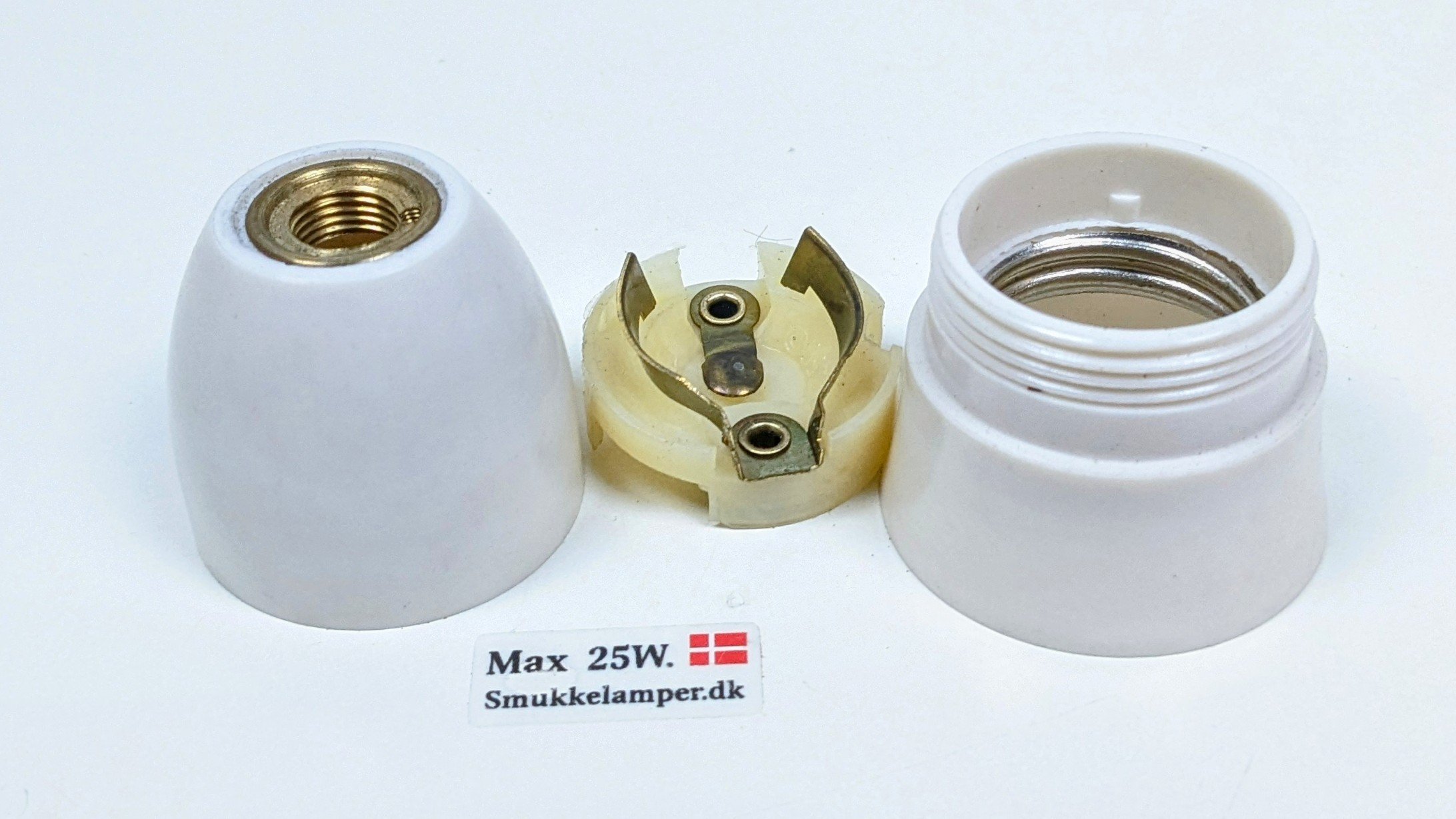 Hvid antik vintage bakelit fatning E27 til lampeskærmholder Ø34. 57 mm lang. – produktbillede 1 – Antikke originale fatninger