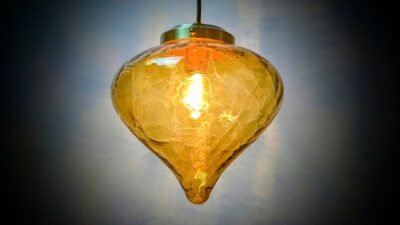 Ravfarvet glas kuppel. 1970. E.S.Horn. Custom unika pendel. Østens mystik. restaureret. Ø25