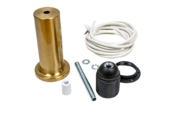 Lampe monterings kit top – komplet sæt uden lampe glas. Messing lakeret og hvid