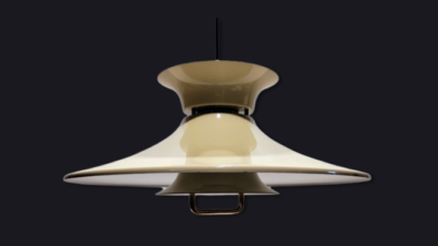 Vitrika 1960 spisebords lampe i særdeles flot stand original Beige / Messing. Ø40. Nyt el. Læs mere.