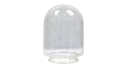 Klar dansk lampeglas med bobler. E.S.Horn oprindeligt til udendørs lampe.Ø13. 9,7 cm gribekant.
