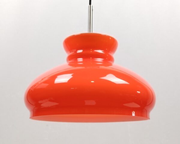 Holmegaard Glasværk lampe. Upcycled til loftlampe. Ø28. Orange. Nyt el. Læs mere.
