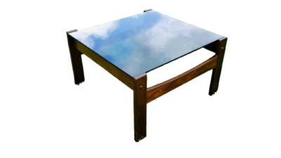 Vintage sofabord i palisander og røgfarvet glas fra 1970. 1. Ejer. 66x66 cm. Overflade behandlet.  Pickup only