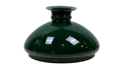 Original skovgrøn Holmegaard Cupido lampeglas til petroleumslamper 1970. Ø27 cm. Bærekant 23,4 cm.