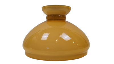 Original karamelfarvet Holmegaard Cupido lampeglas til petroleumslamper 1970. Ø24 cm. Bærekant 21,7 cm.