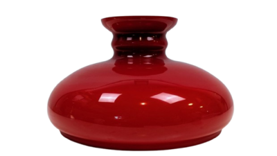Original blodrød Holmegaard Cupido lampeglas til petroleumslamper 1970. Ø26 cm. Bærekant 23 cm.
