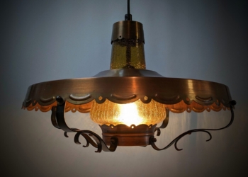 Antik vintage lysthus loftlampe i kobber med helt nyt el. Ø40. Læs mere