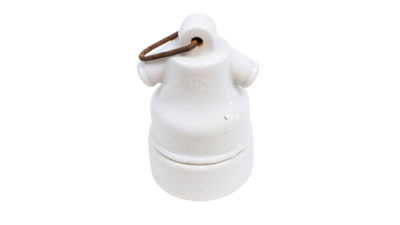 Antik porcelæn industri glasholder til lampeglas med hul mellem 46-55 mm. E27. Med bøjle til ophæng.