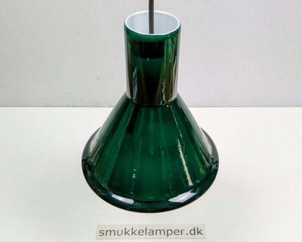 Skovgrøn Michael Bang pendel. P&T Mini Holmegaard 1980. Nyt el. Klassisk design. Ø20