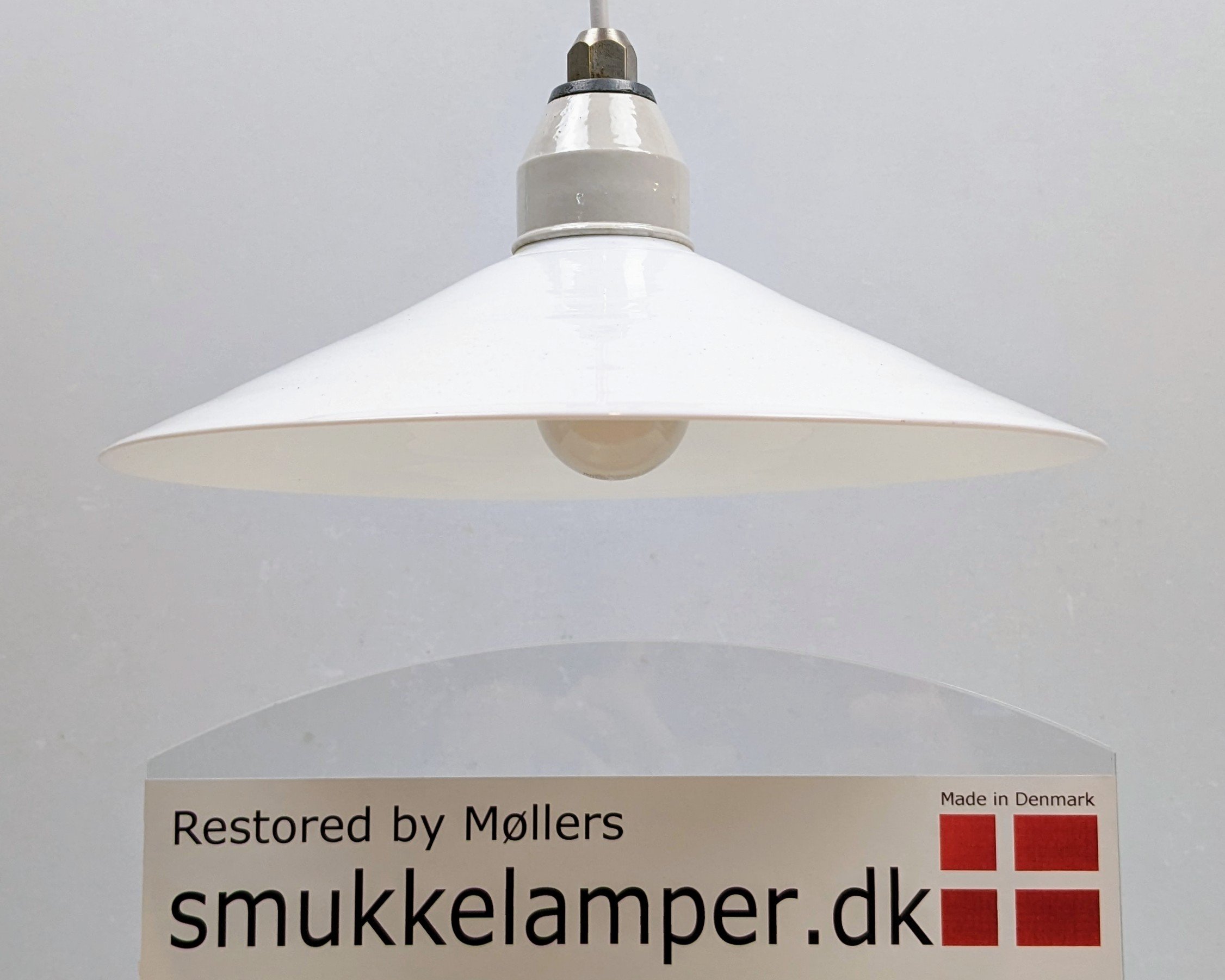 Antik Holmegaard industri / værksteds skomager pendel med porcelæn fatning E27. Ny ledning. Ø27. Læs mere. – produktbillede 2