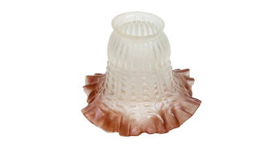 Antik flange glas slørglas med rosa brun kant. Gribekant 57 mm