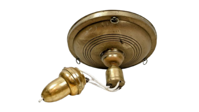 Antik messing ophæng hejse system med stor loftroset. Ø34.