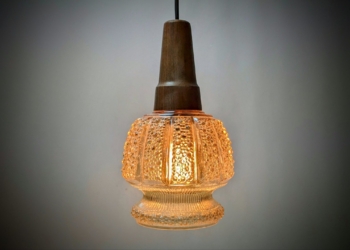 Orientalsk Custom made loft pendel med boble glas fra 1970 og helt nyt el og ophæng. Ø17.