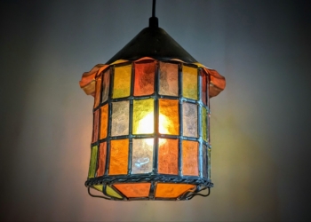 Klassisk sommer lysthus lampe i glas mosaik. Nyt el. Ø22. Kobber m.m