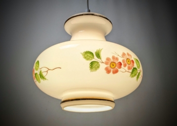 Vintage romantisk opalglas lampe. Mellemstor. Restaureret. Bla nyt el. Ø28