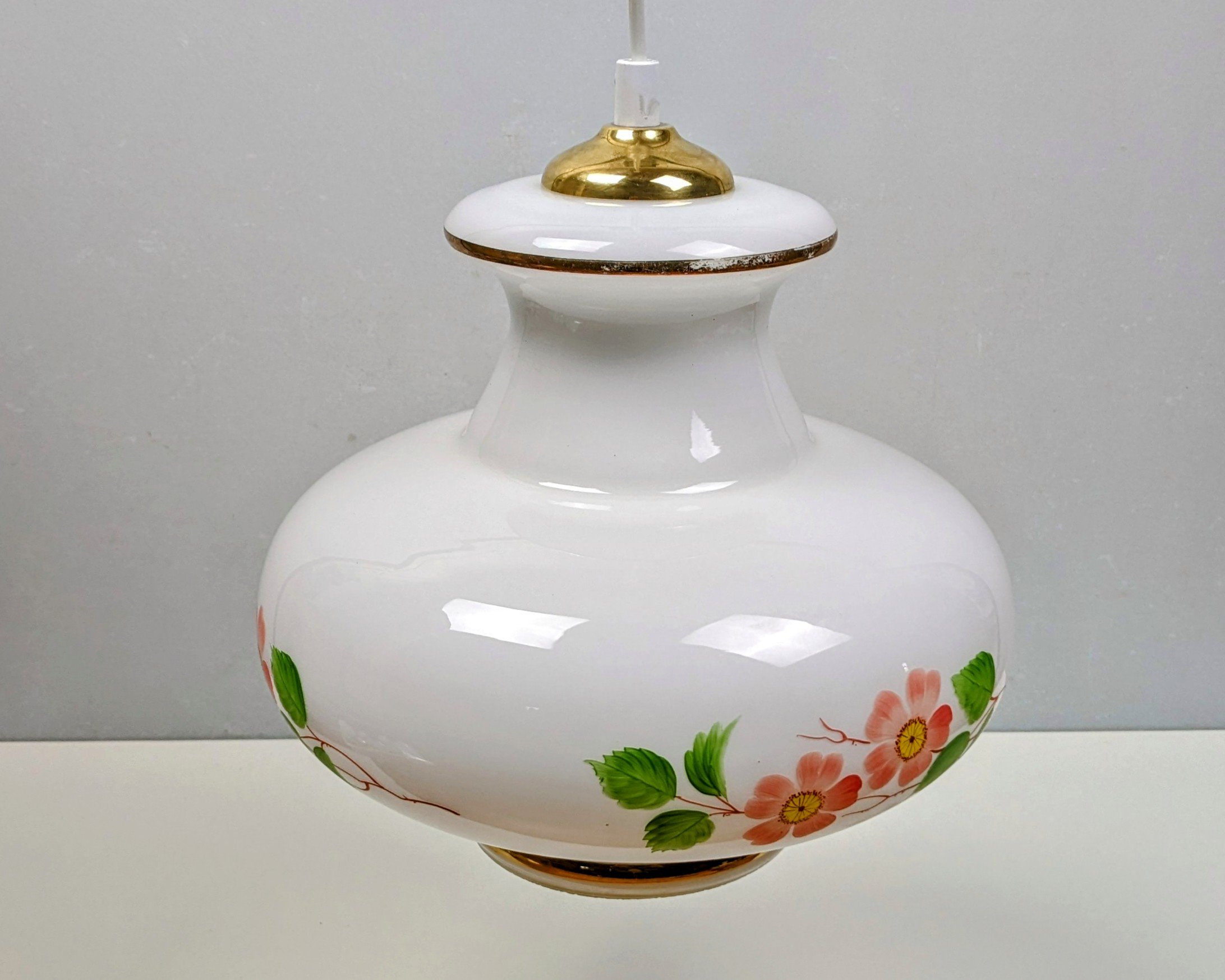 Vintage romantisk opalglas lampe. Mellemstor. Restaureret. Bla nyt el. Ø28 - Billede 3
