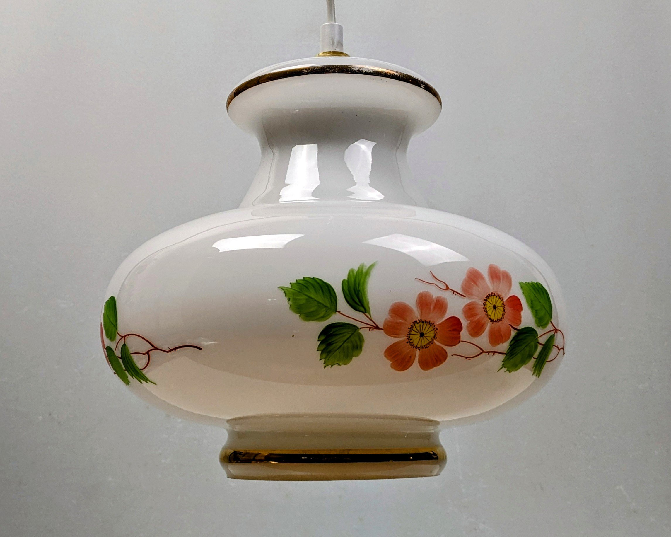 Vintage romantisk opalglas lampe. Mellemstor. Restaureret. Bla nyt el. Ø28 - Billede 4