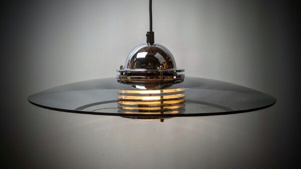 Svensk krom design af Jan-Eskil Eskilsson – Belid loftlampe 1970. Ø48. Nyt el.