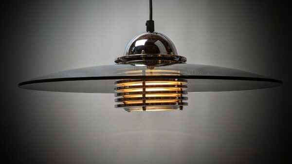 Svensk krom design af Jan-Eskil Eskilsson – Belid loftlampe 1970. Ø48. Nyt el.