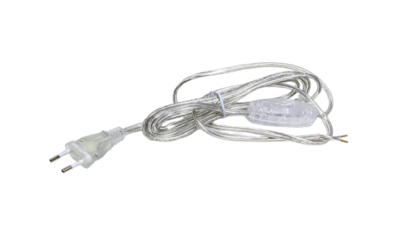 Komplet lednings sæt med afbryder til bla. Verner Panton bordlamper. Gennemsigtig. 200 cm.
