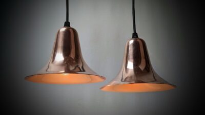 Danish redesign. Ontwerpduo & Tradition lampesæt. Ren Kobber. Modern design. Ø16,5. Verpan