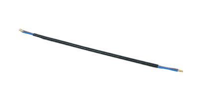 Maskinfremstillet flad sort ledning til væglamper m.m 26 cm. 2x0,75 mm2. Med messing klemmer. Specialvare.