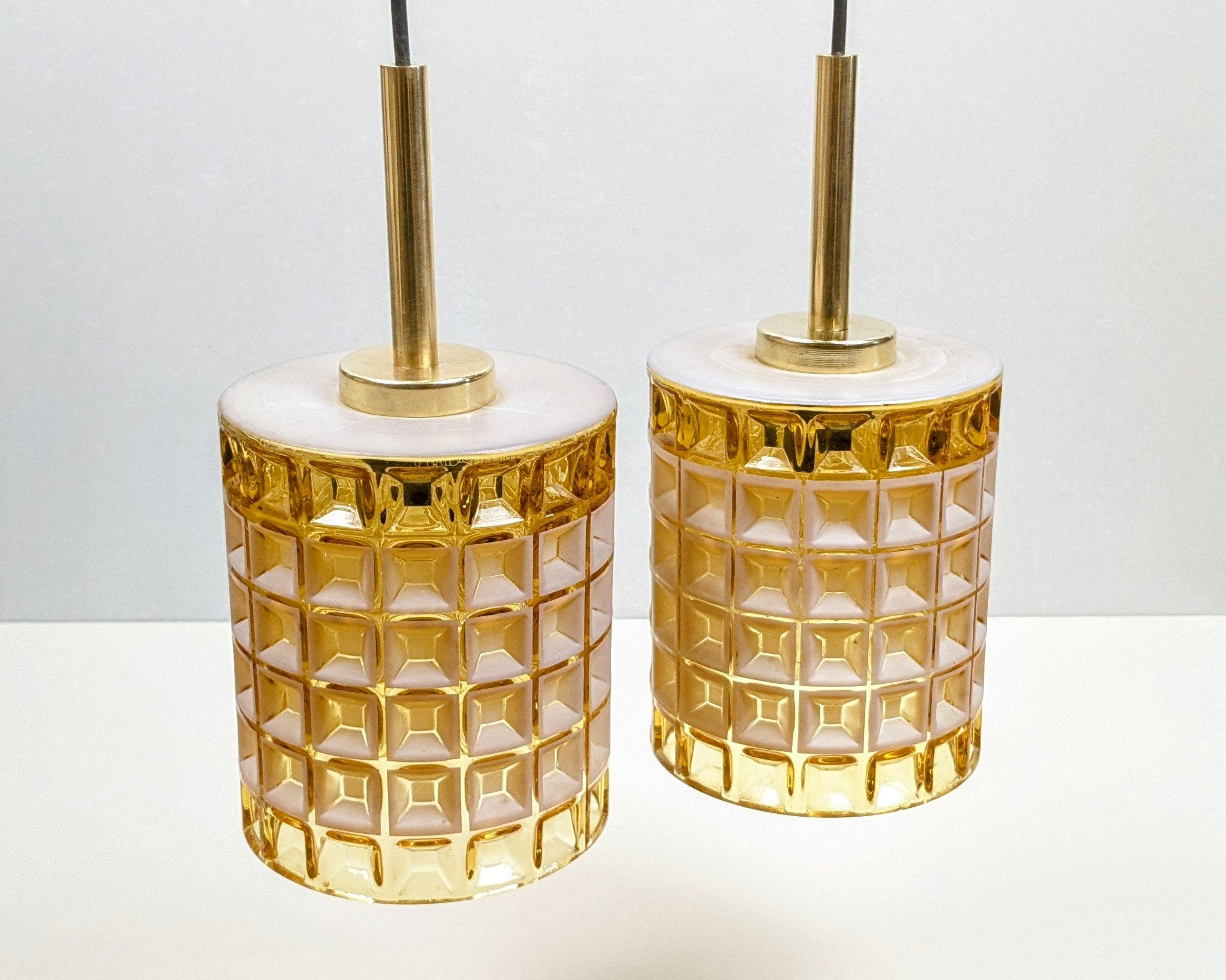 Sæt med 2 Orrefors lamper 1960. Carl Fagerlund/ J.T.Kalmar. Vaffel. Fuld restaureret. Store. - Billede 2