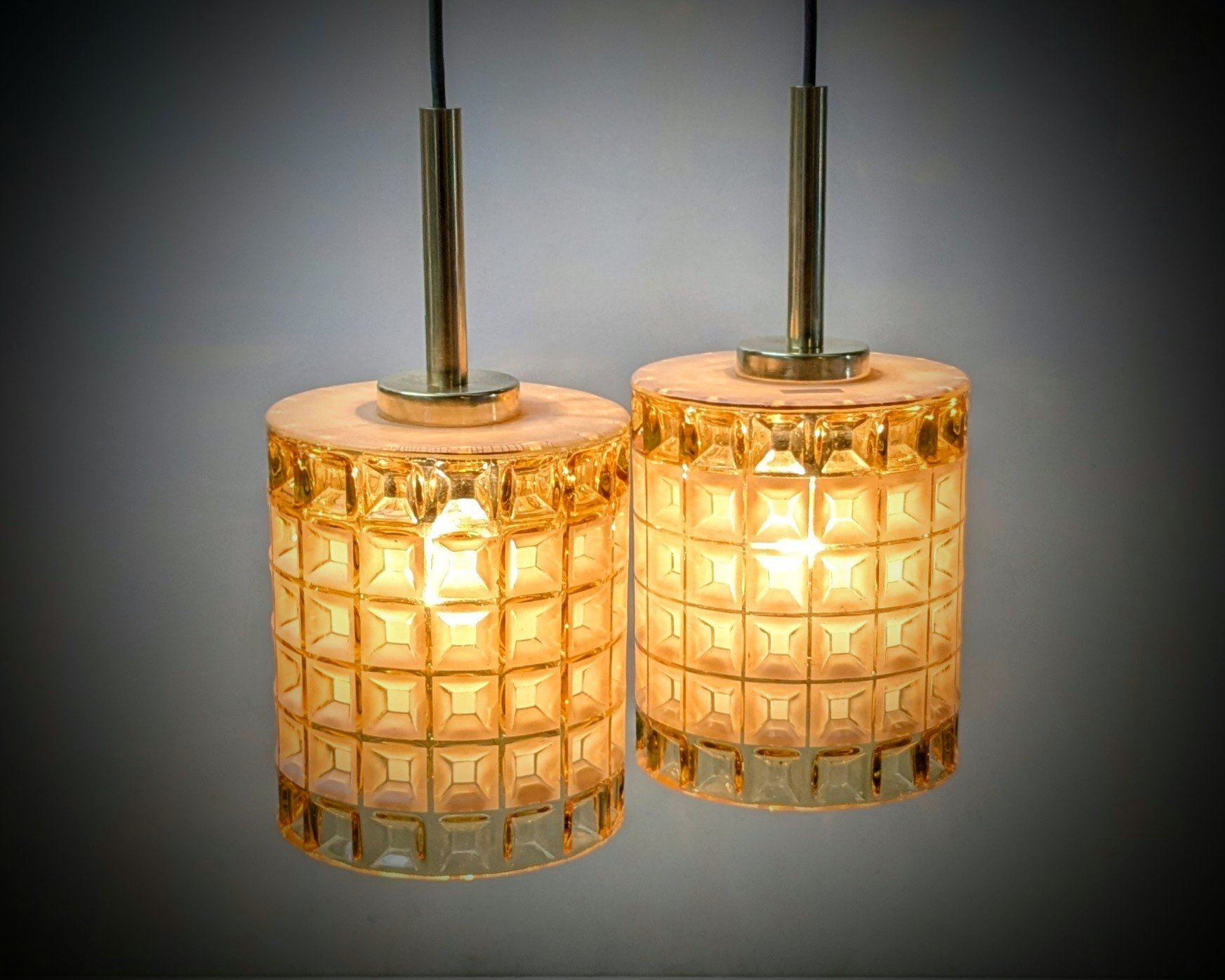 Sæt med 2 Orrefors lamper 1960. Carl Fagerlund/ J.T.Kalmar. Vaffel. Fuld restaureret. Store. - Billede 4