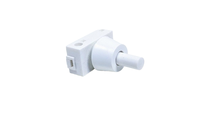 Trykafbryder 1 pol. hvid. Snap lock. A. Jacobsen bordlampe m.m. Arkitektlampe. M. omløber. Lang model.