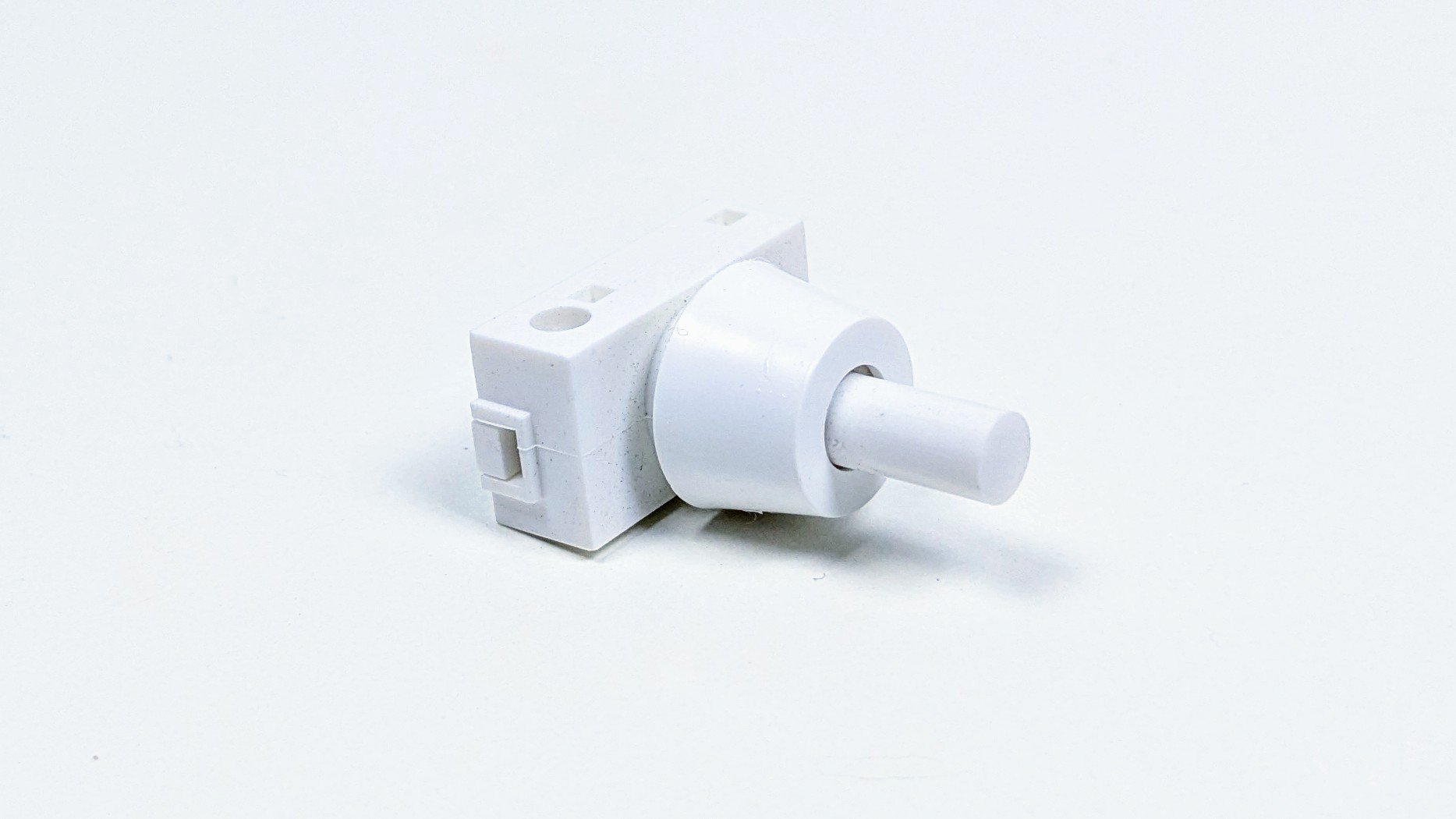 Trykafbryder 1 pol. hvid. Snap lock. A. Jacobsen bordlampe m.m. Arkitektlampe. M. omløber. Lang model.