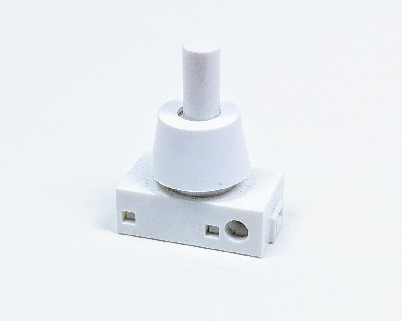 Trykafbryder 1 pol. hvid. Snap lock. A. Jacobsen bordlampe m.m. Arkitektlampe. M. omløber. Lang model.