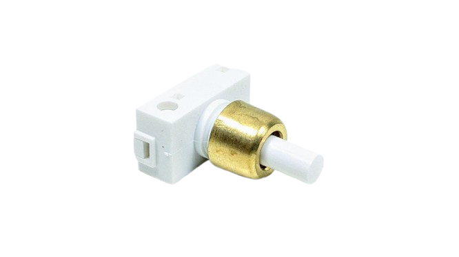 Trykafbryder 1 pol. hvid. Snap lock. AJ bordlampe m.m. Arkitektlampe. M. messing omløb. Lang model.