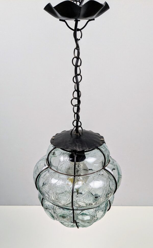 Antik Svensk Ture Berglund bogleglas lampe. 1940. Krakeleret glas. Ø20. Nyt el