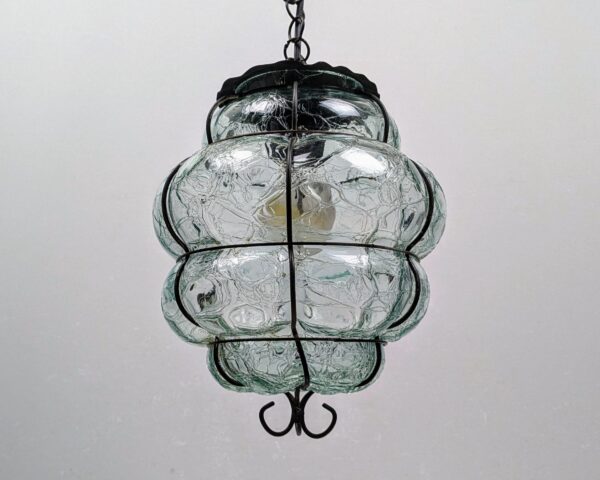 Antik Svensk Ture Berglund bogleglas lampe. 1940. Krakeleret glas. Ø20. Nyt el