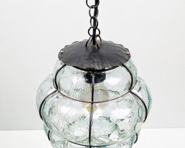 Antik Svensk Ture Berglund bogleglas lampe. 1940. Krakeleret glas. Ø20. Nyt el