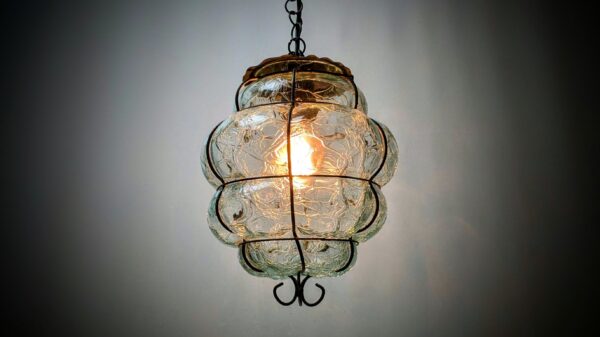 Antik Svensk Ture Berglund bogleglas lampe. 1940. Krakeleret glas. Ø20. Nyt el