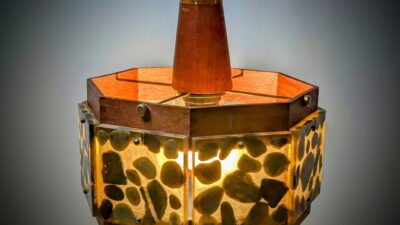 Hav terapi lampe 1970. Unika lampe. Teak, glas og Havsten. 2 kilo. Nyt el. Ø30. Pickup only.